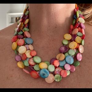Color beaded shell necklace 20” long.